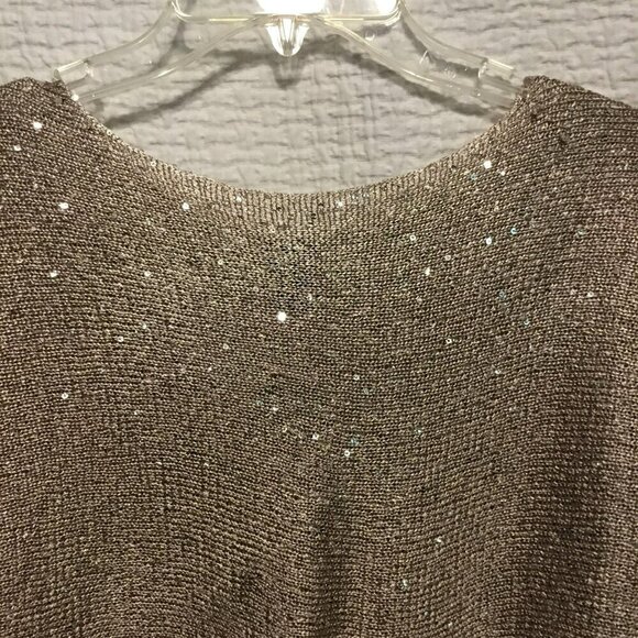 Alfani Petite Sequined Sweater Drop Shoulder Women's Size Medium Petite in Taupe - Picture 2 of 11